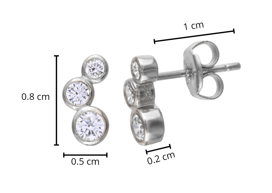 Aros Trio Circón Bisel Stud Dorados