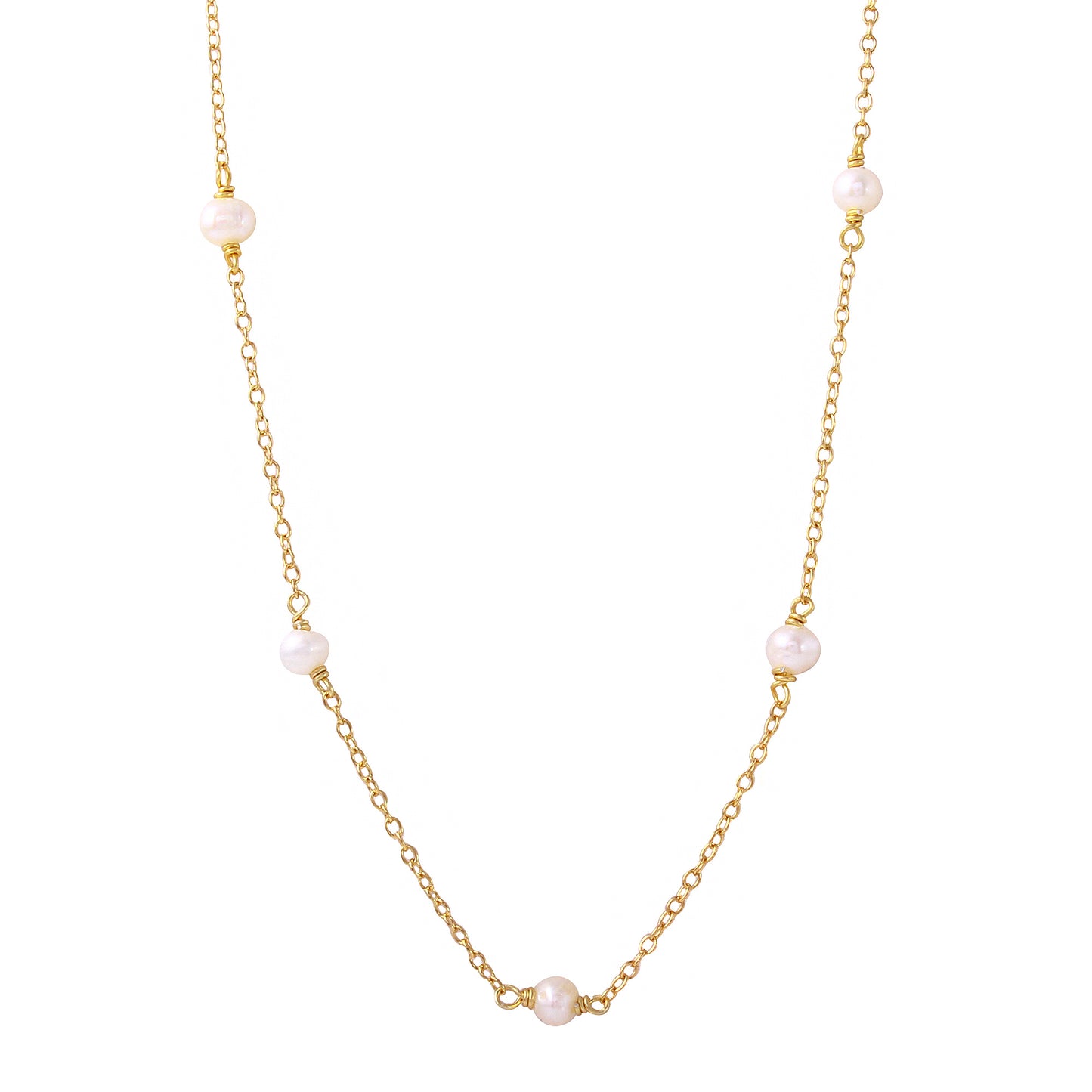 Collar cadena con perlas ovales en Plata 925 bañada en Oro