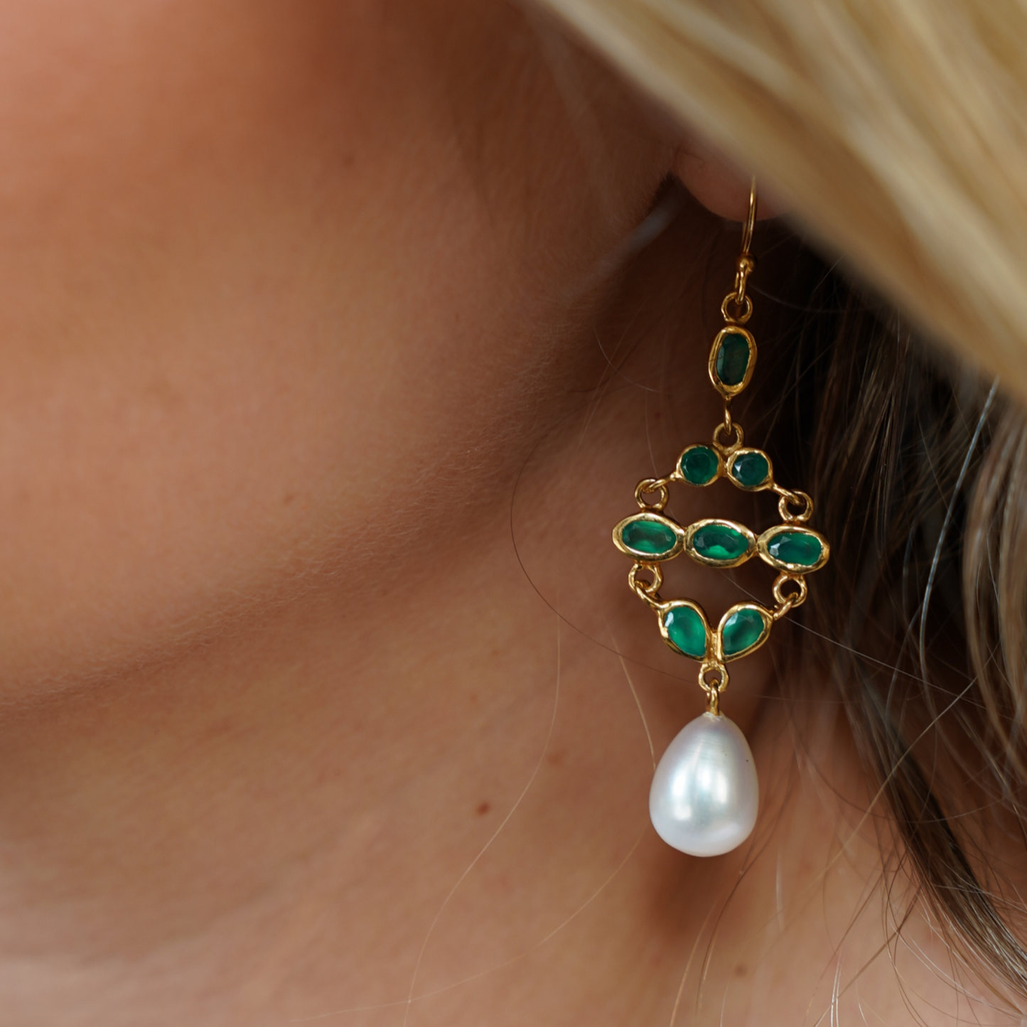 Aros Colgantes Ágatas y Perla