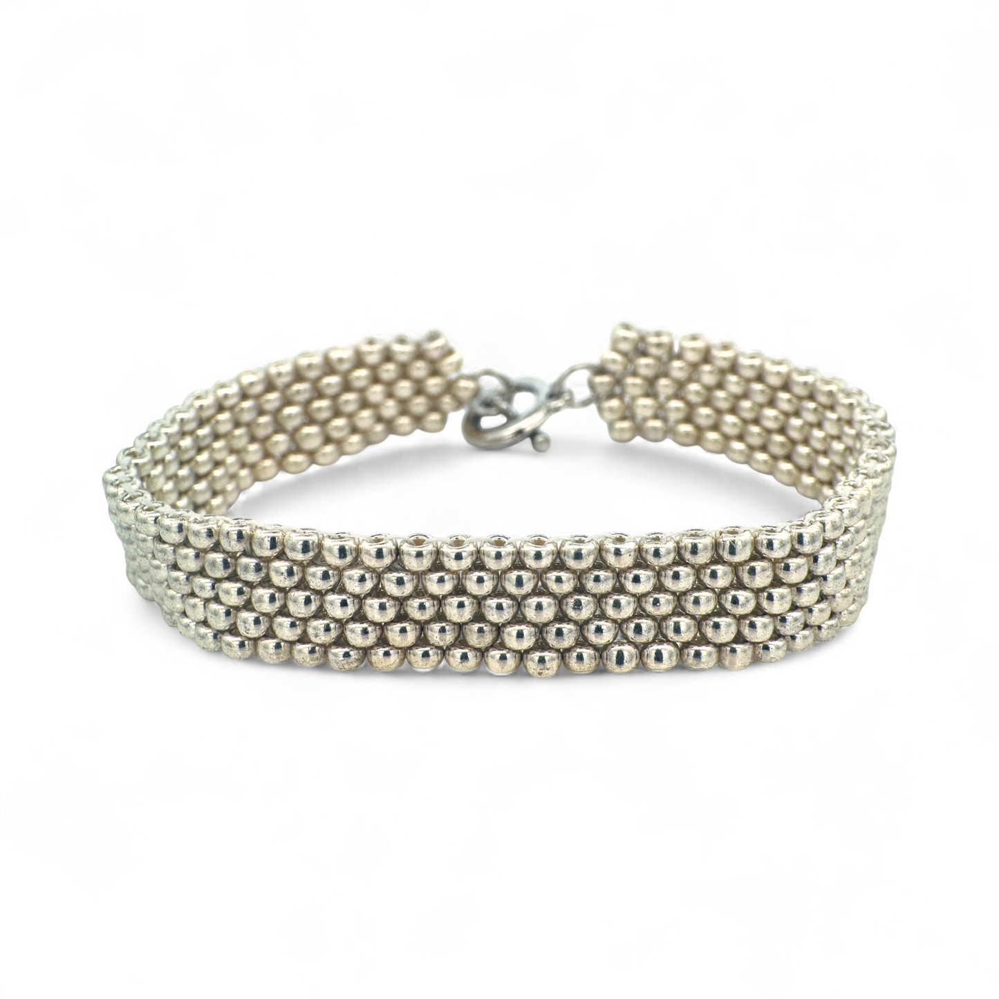 Pulsera tejida a mano miyuki plateada