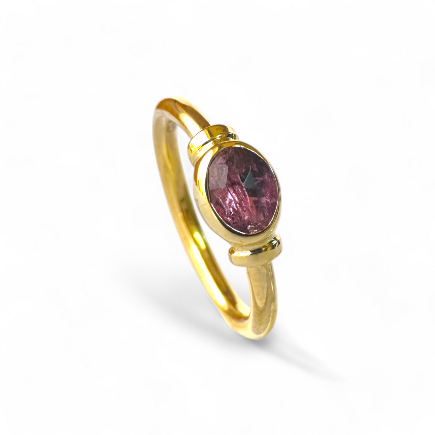 Anillo Solitario Turmalina Oval en bisel - Plata enchape oro 22K