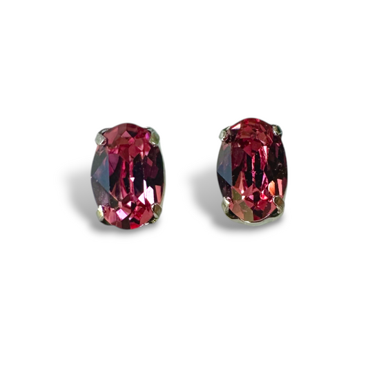 Aros Cristales Swarovski Oval Fucsia