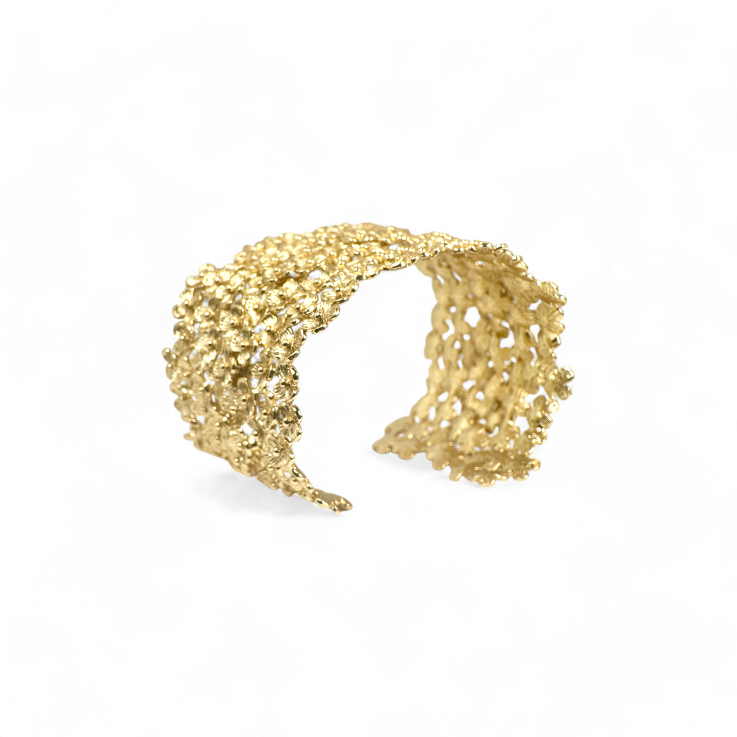 Pulsera esclava ajustable plata 925 bañada flores dorada