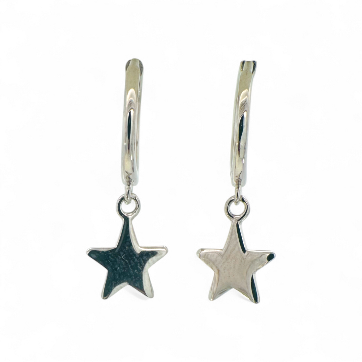 Aros argollas 12 mm y estrella colgante plateada