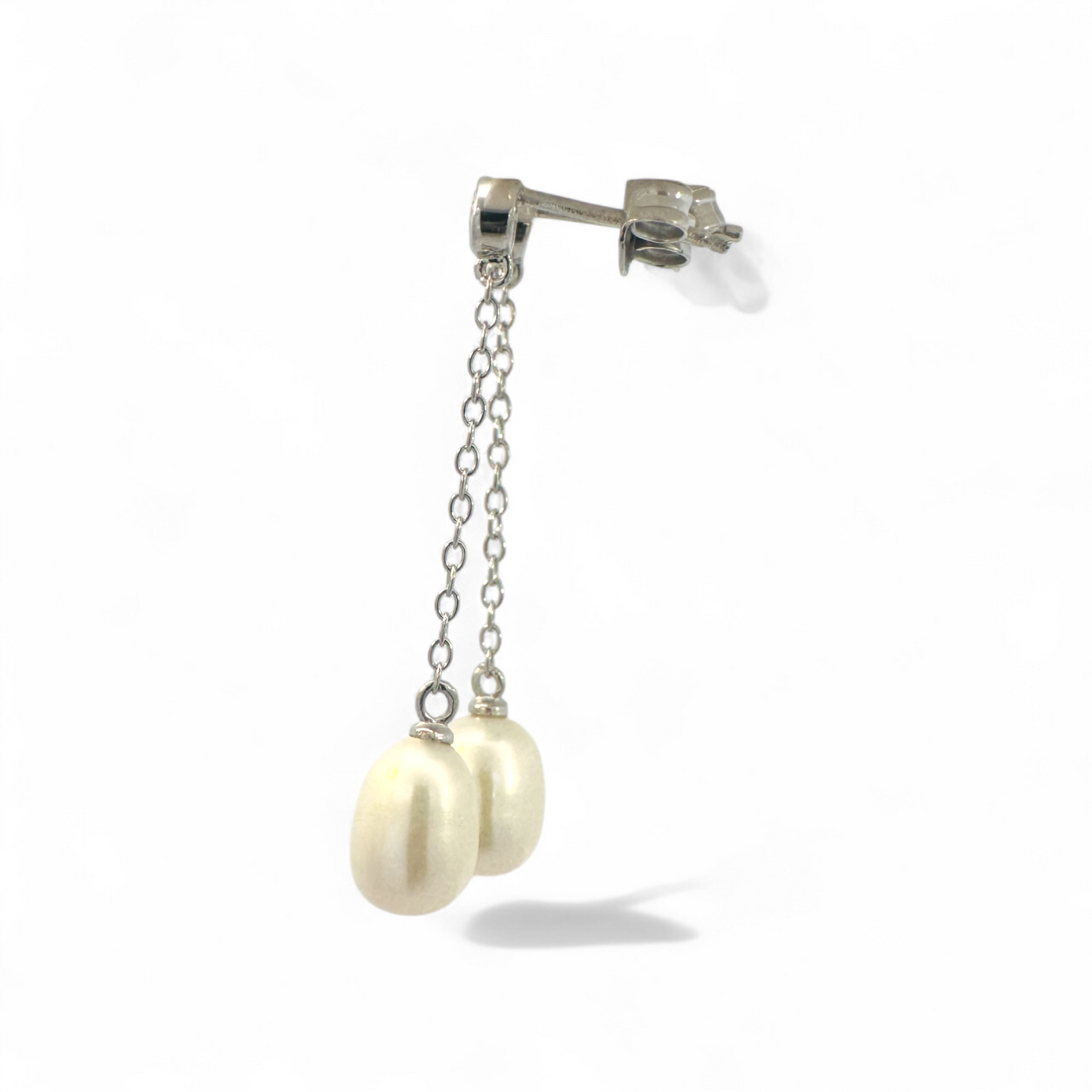 Aros colgantes perlas bisel plateadas
