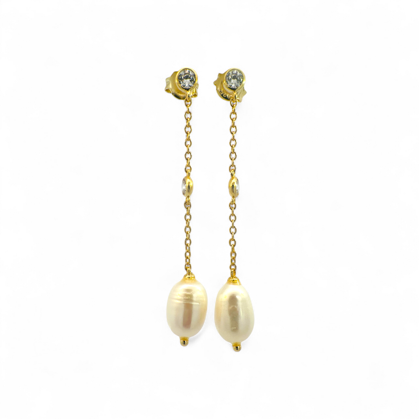 Aros colgantes perlas y circón bisel dorados