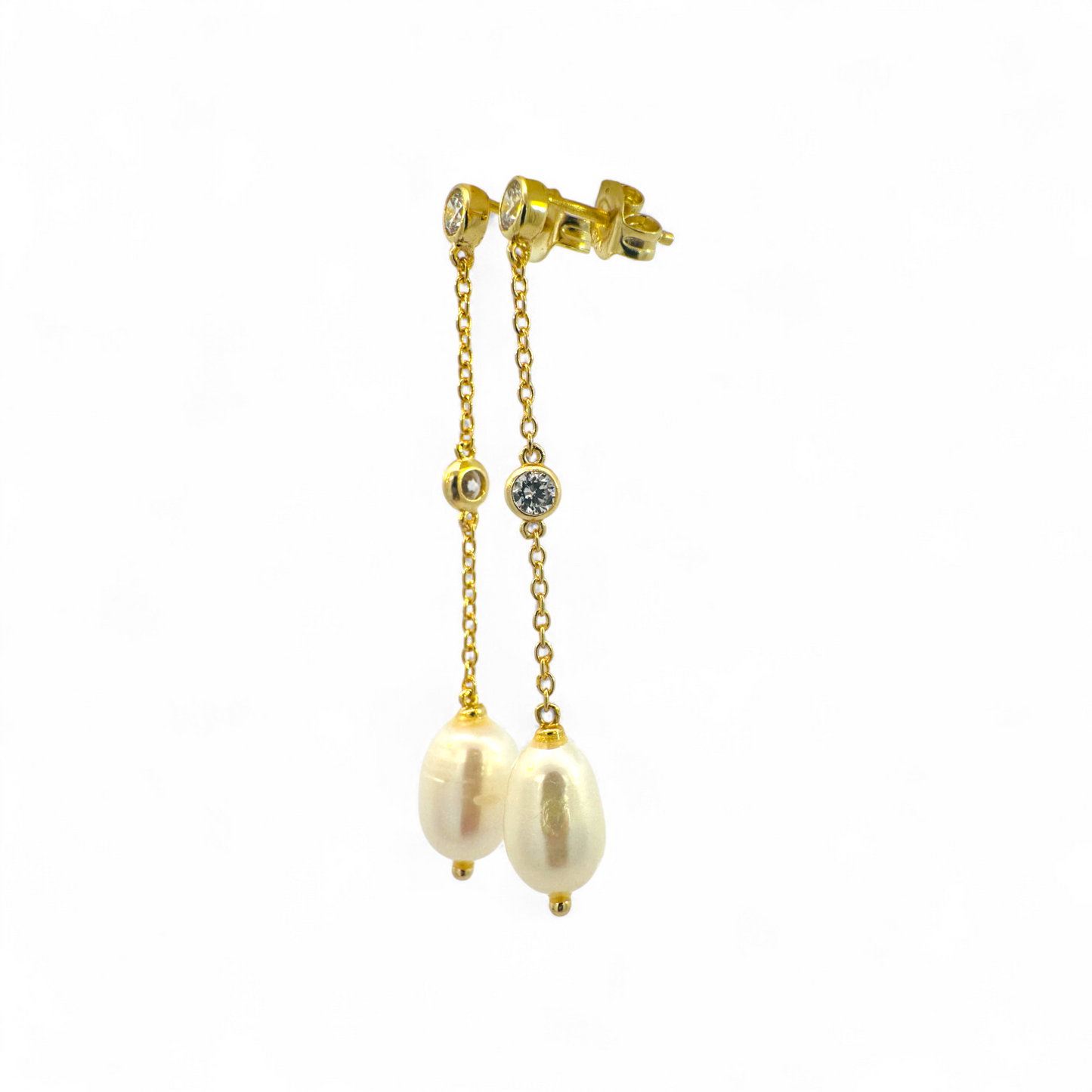 Aros colgantes perlas y circón bisel dorados