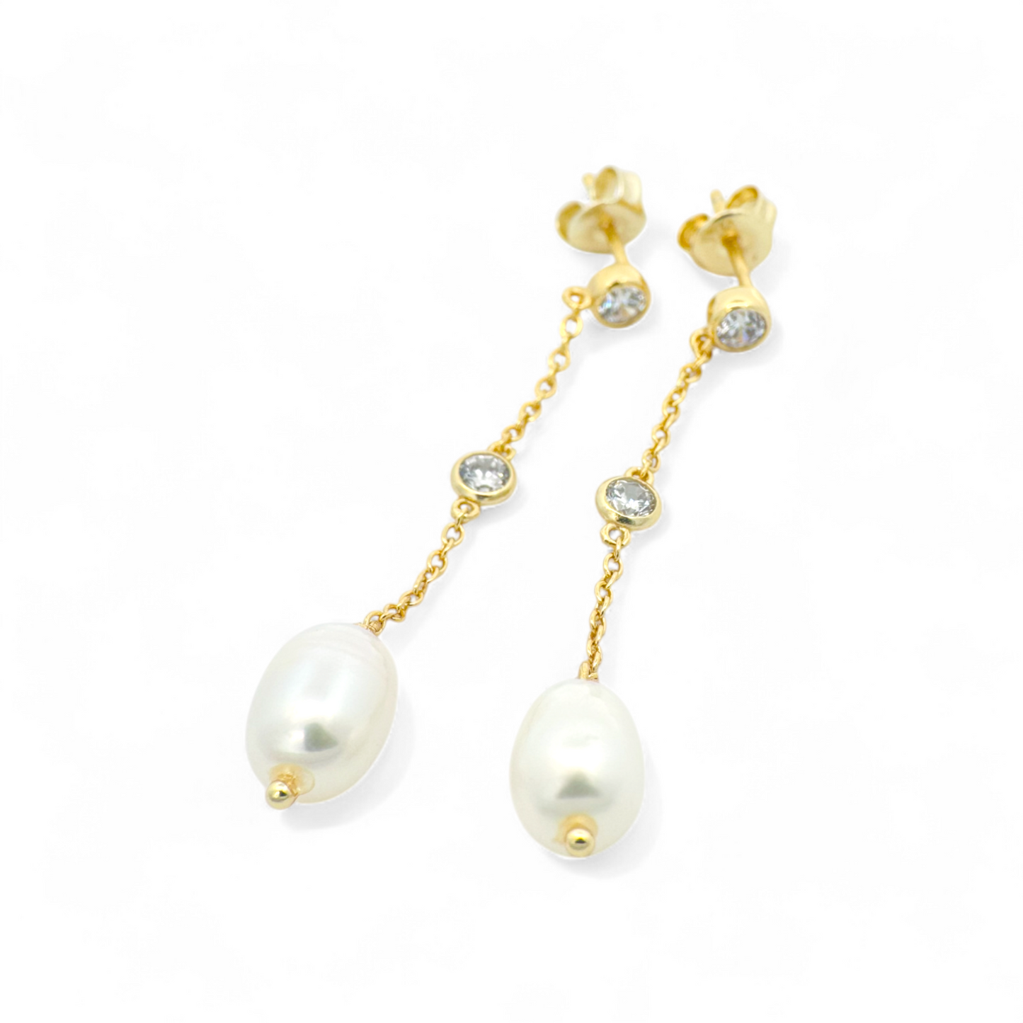 Aros colgantes perlas y circón bisel dorados