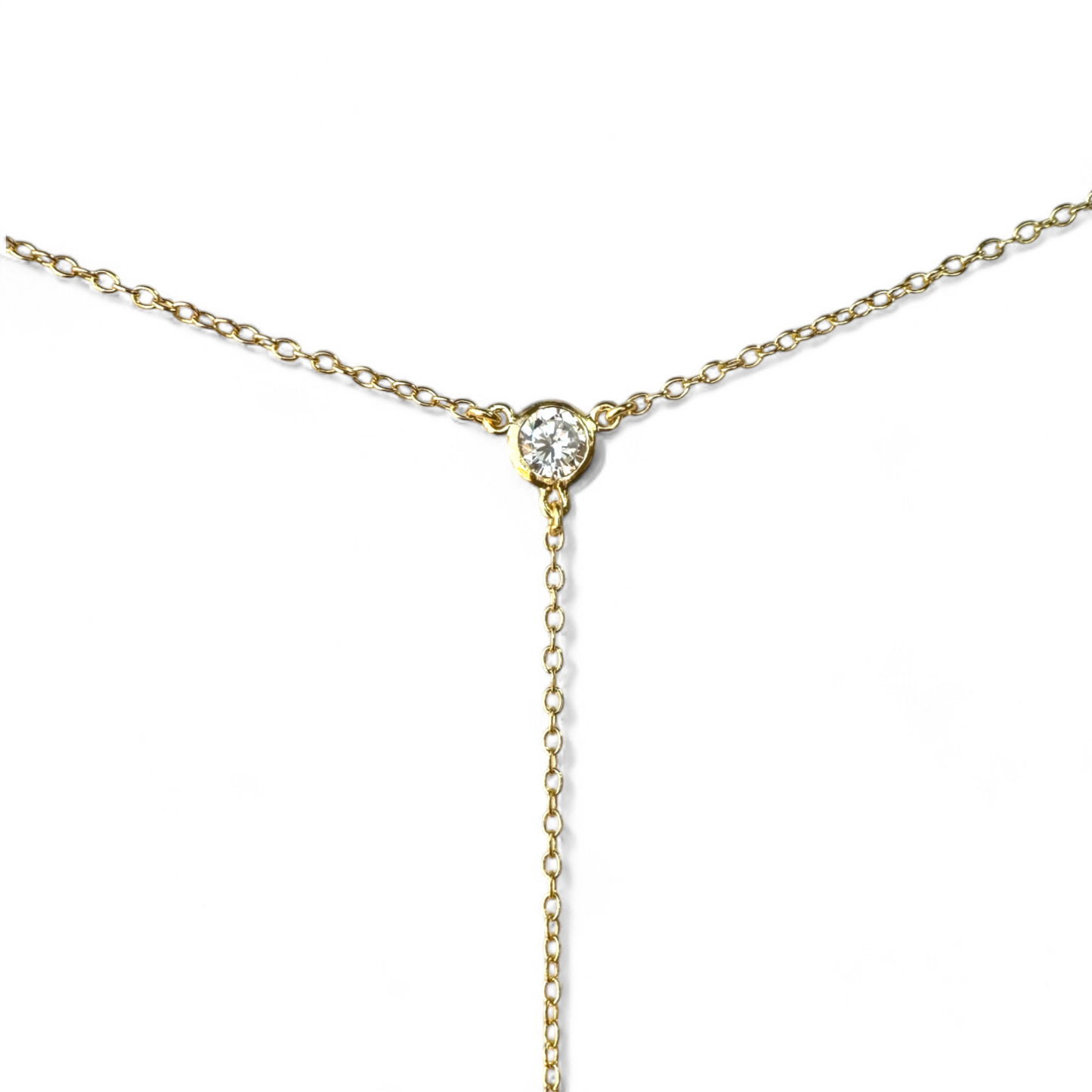 Collar cadena de plata 925 bañada en oro doble punto de luz de circón en bisel