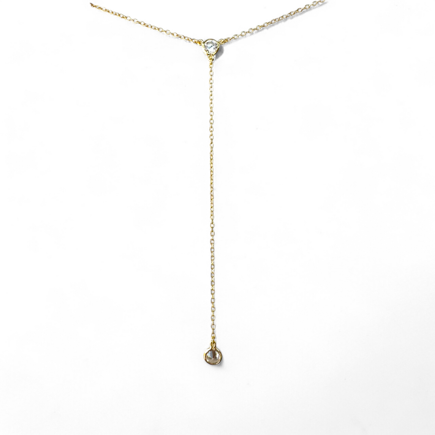 Collar cadena de plata 925 bañada en oro doble punto de luz de circón en bisel