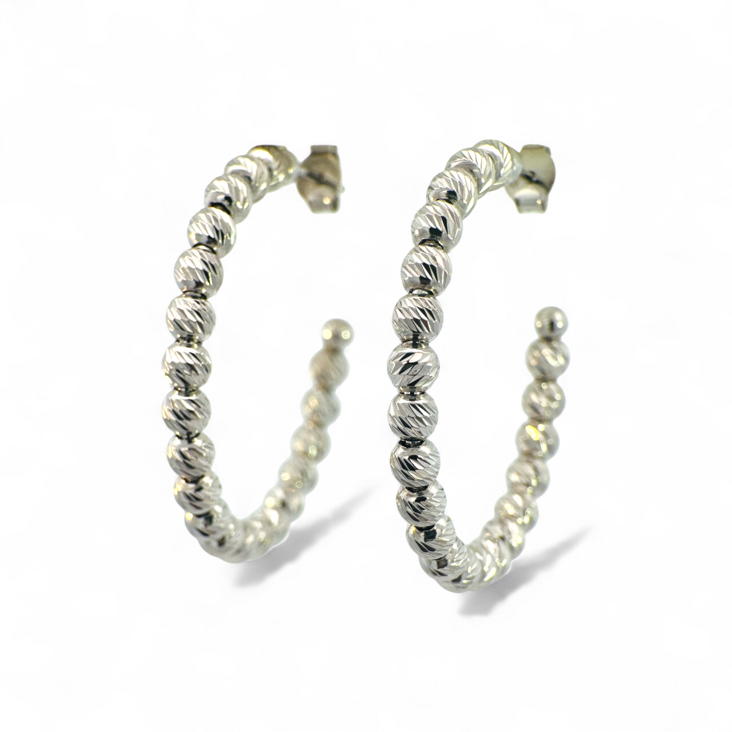 Aros argollas bolitas efecto diamantado plata 925