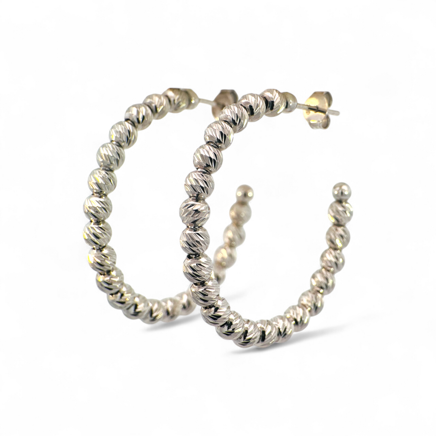 Aros argollas bolitas efecto diamantado plata 925