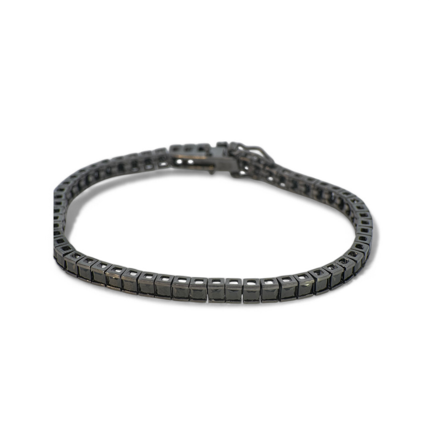 Pulsera Cristal negro cuadrado en bisel 3mm