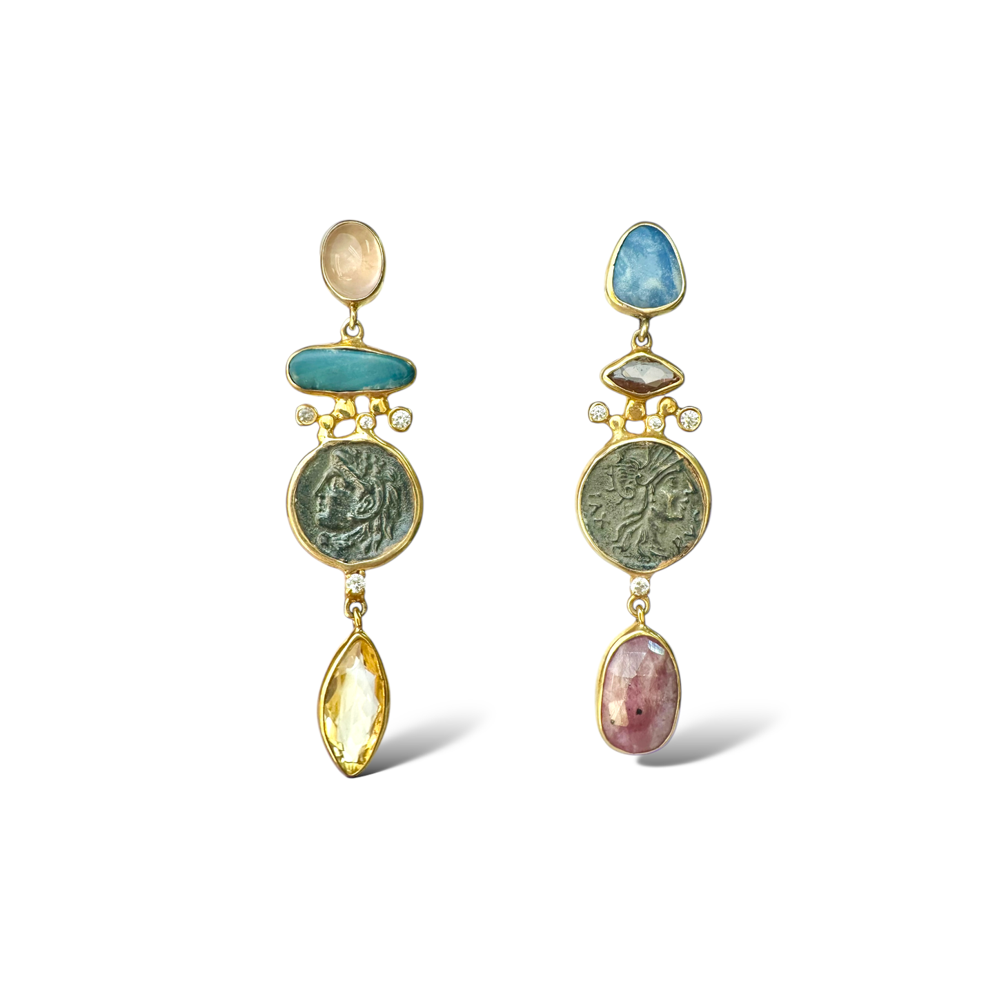 Aros Colgantes con piedras naturales en plata enchape oro 22K