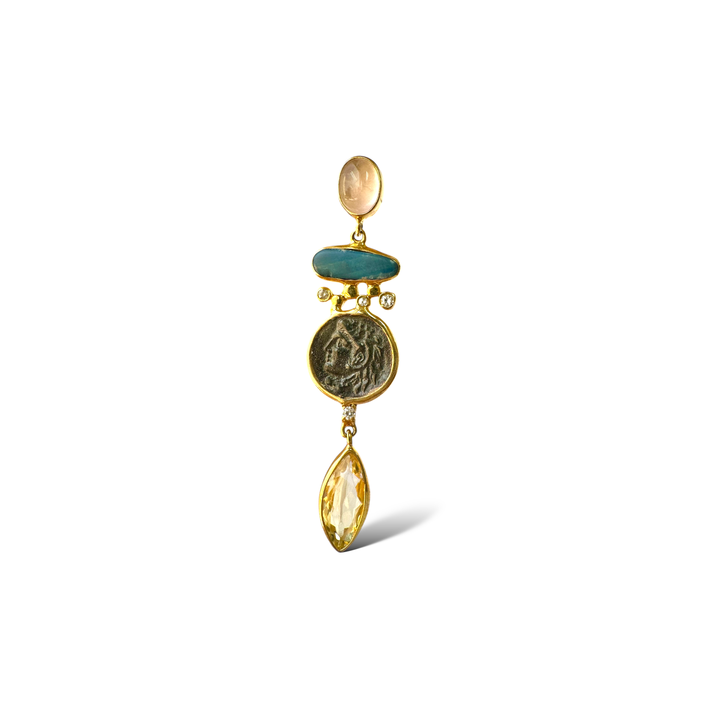 Aros Colgantes con piedras naturales en plata enchape oro 22K