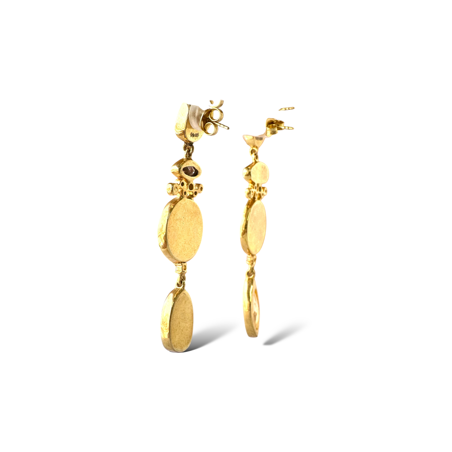Aros Colgantes con piedras naturales en plata enchape oro 22K