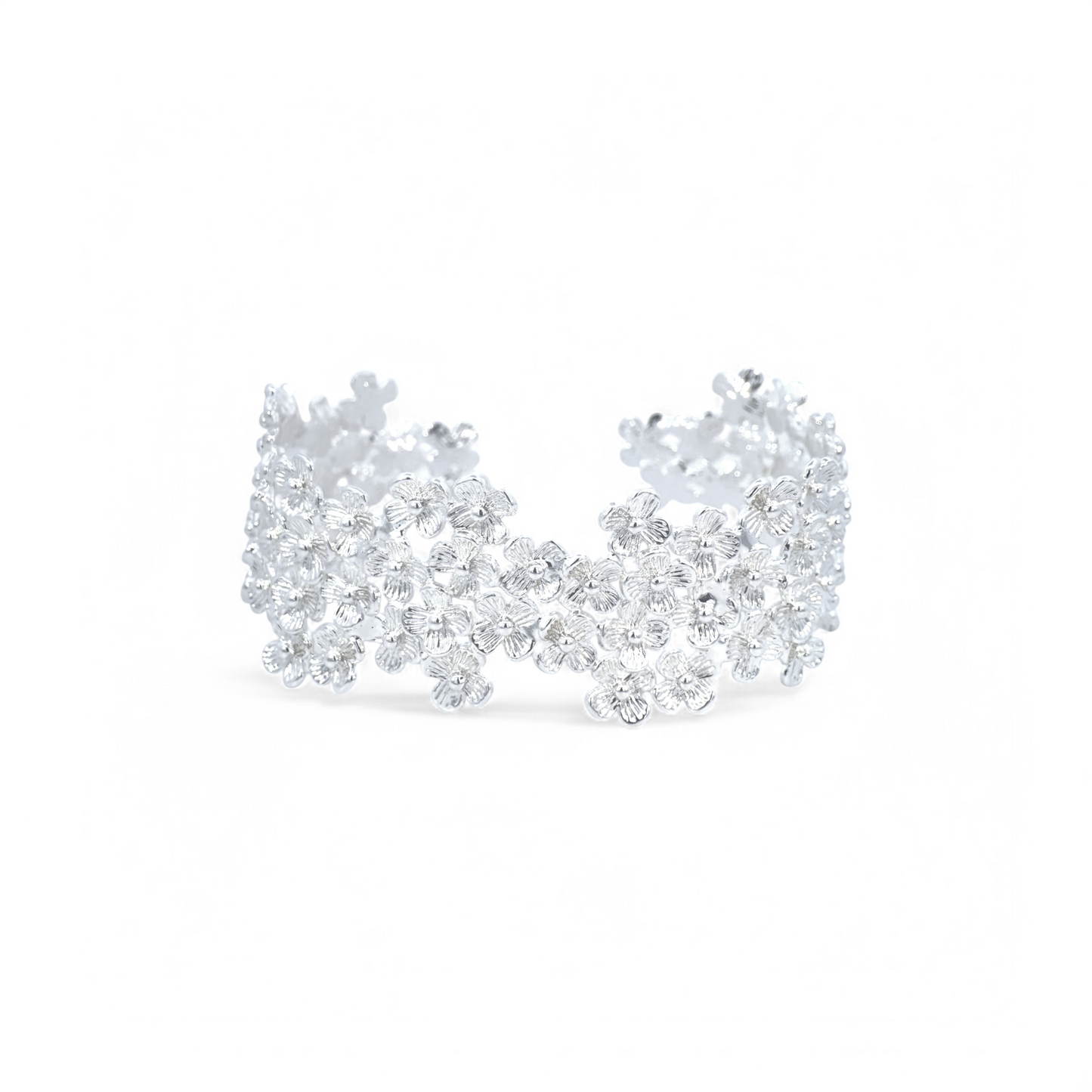 Pulsera esclava ajustable plata 925 bañada flores plateada angosta
