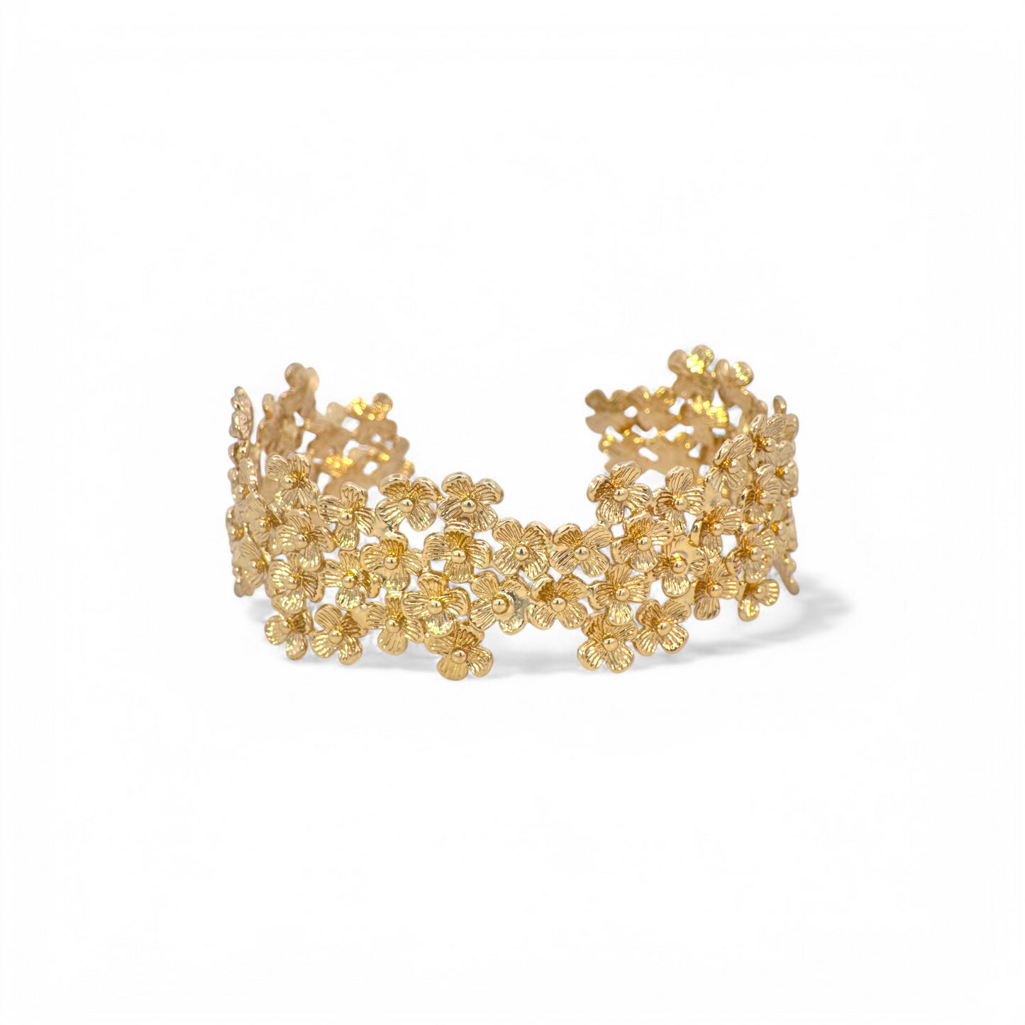 Pulsera esclava ajustable flores dorada angosta