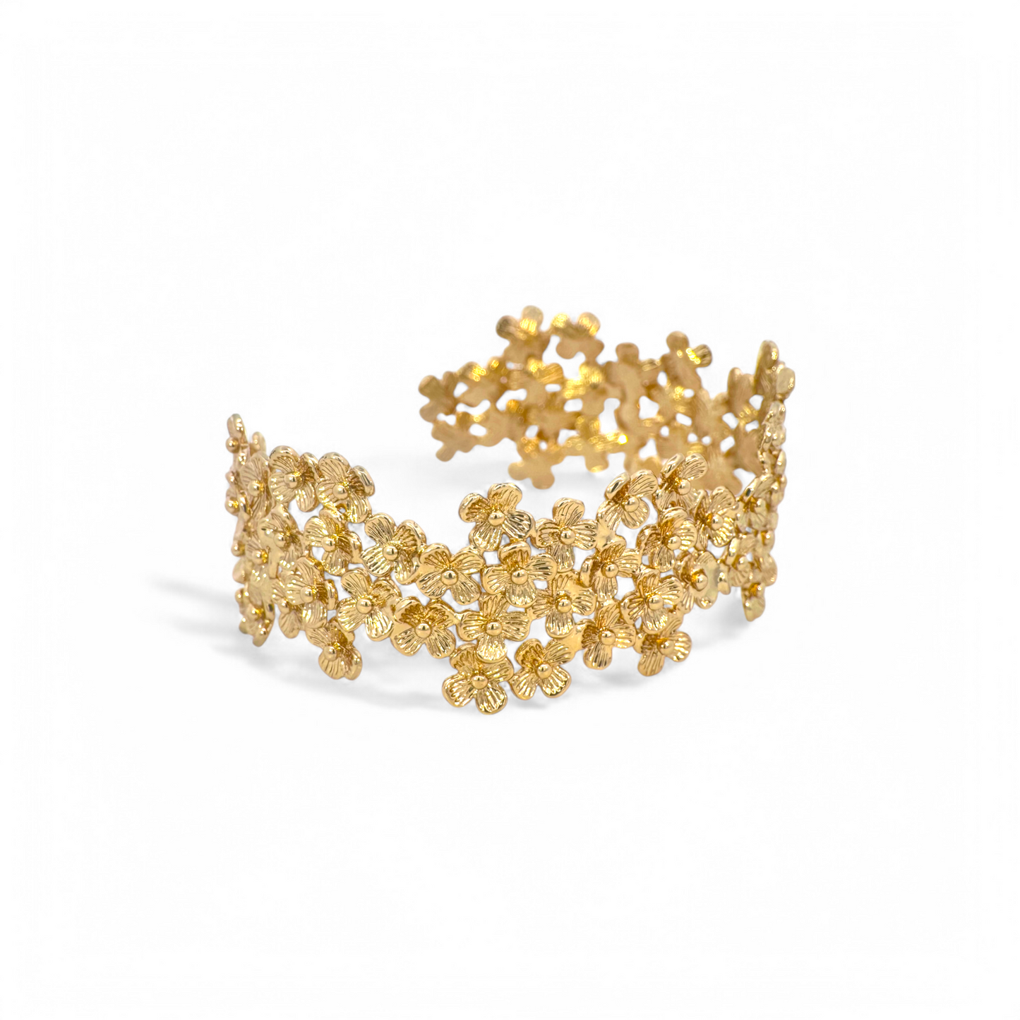 Pulsera esclava ajustable flores dorada angosta