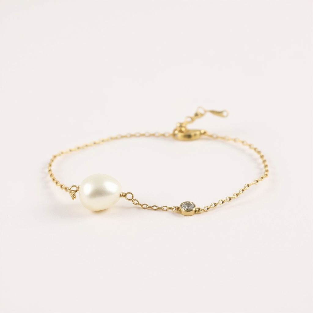 Pulsera Perla Oval 9 mm y circón bisel dorada