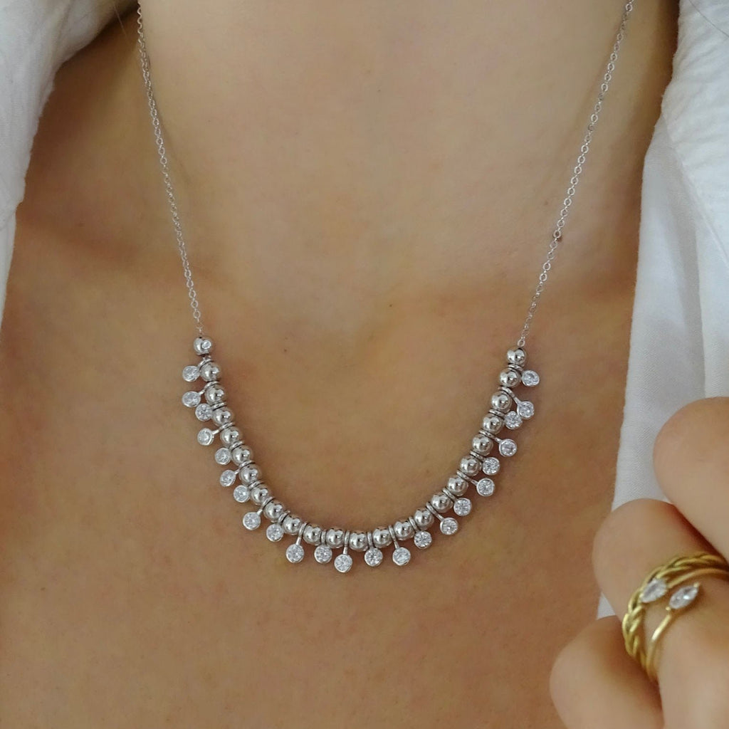 Collar cadena de plata 925 con bolitas y circones en bisel