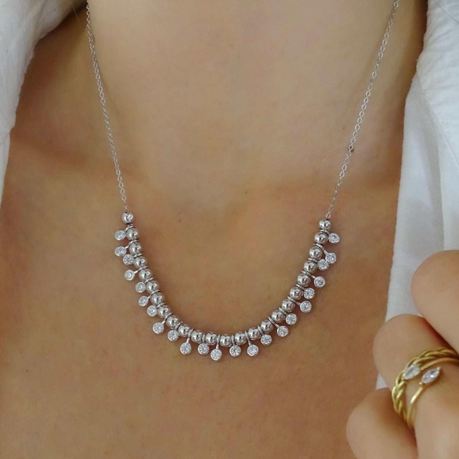 Collar cadena de plata 925 con bolitas y circones en bisel