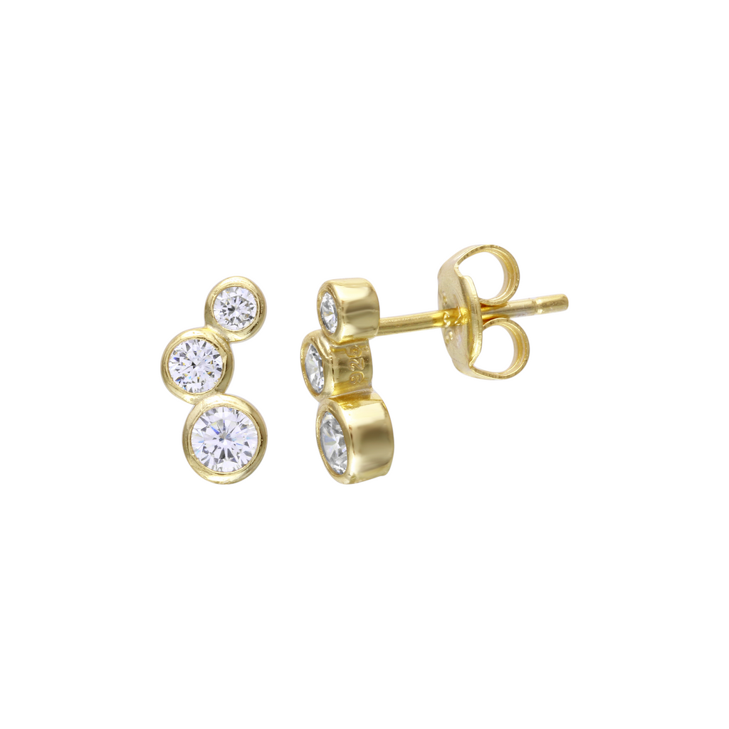 Aros Trio Circón Bisel Stud Dorados