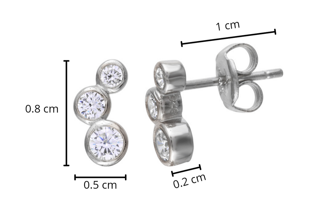 Aros Trio Circón Bisel Stud Plateados