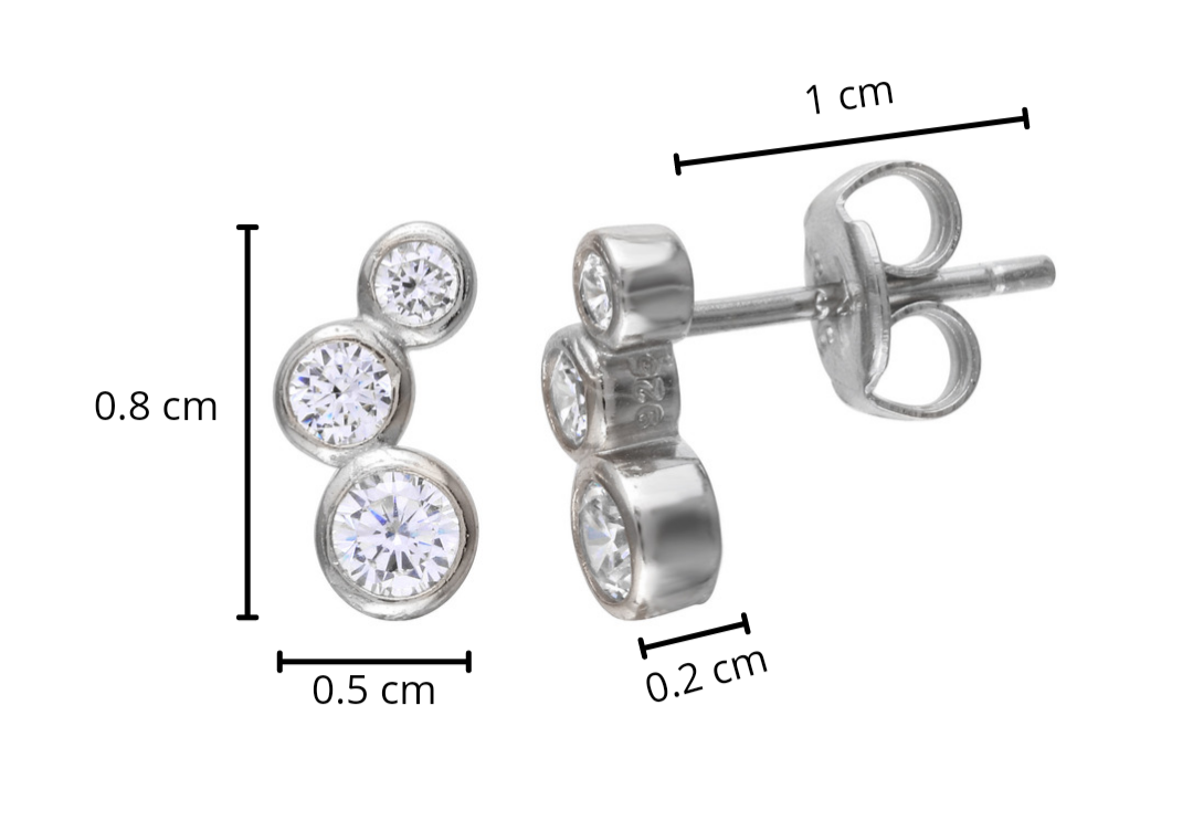Aros Trio Circón Bisel Stud Plateados