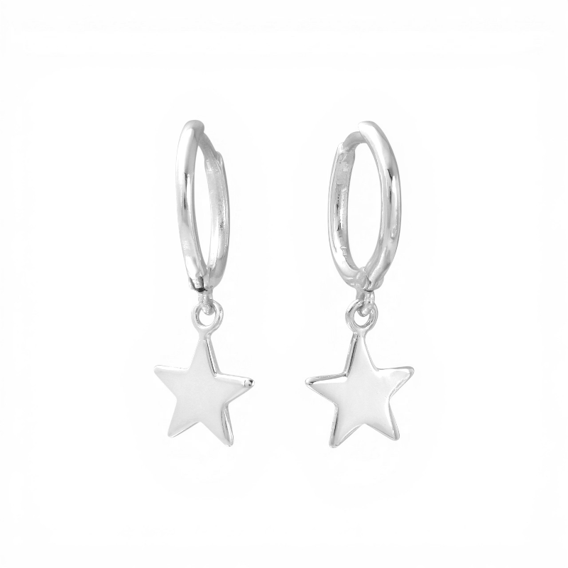 Aros argollas 12 mm y estrella colgante plateada
