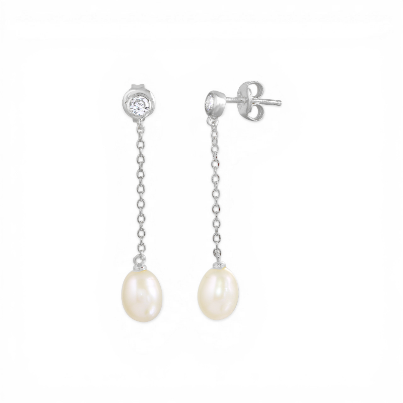 Aros colgantes perlas bisel plateadas
