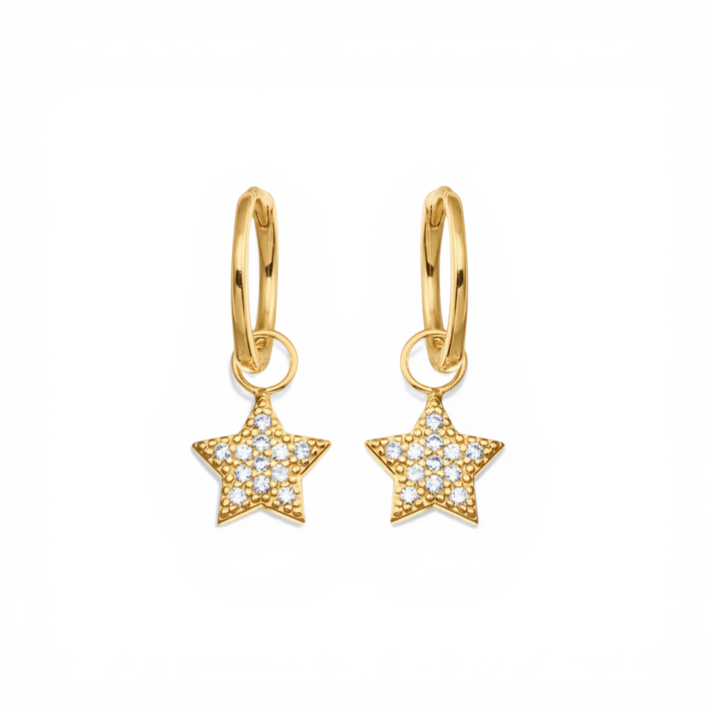 Aros argollas lisas 12 mm y estrella con circones