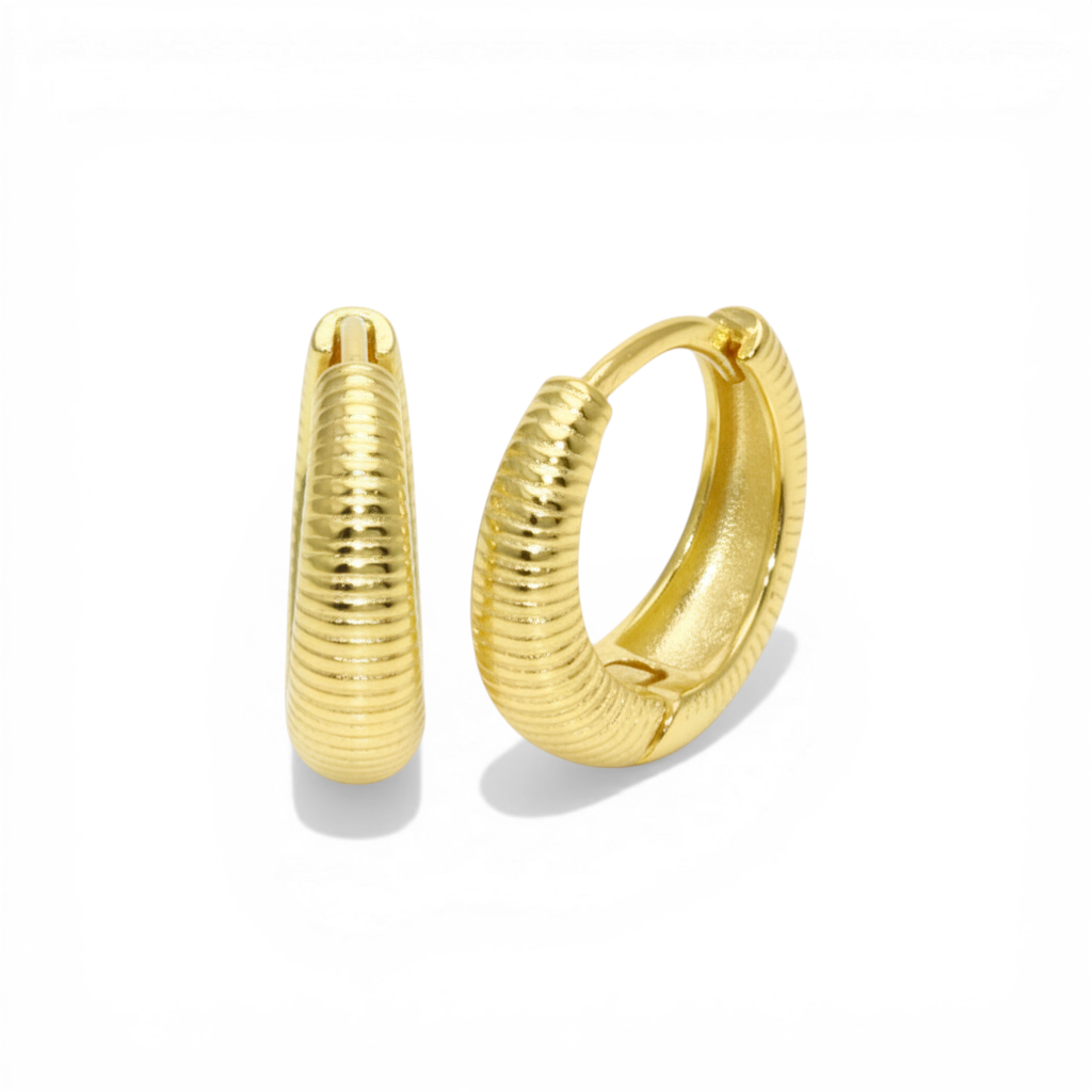 Aros argolla textura achurada 13 mm dorado