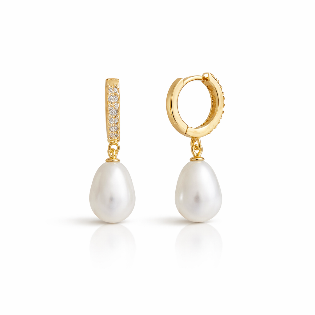 Aros argolla con circones y perlas 8 mm colgantes