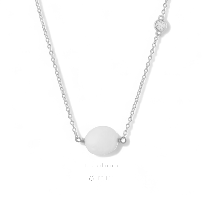 Collar cadena con Perla oval 8mm y circón en bisel de 4mm