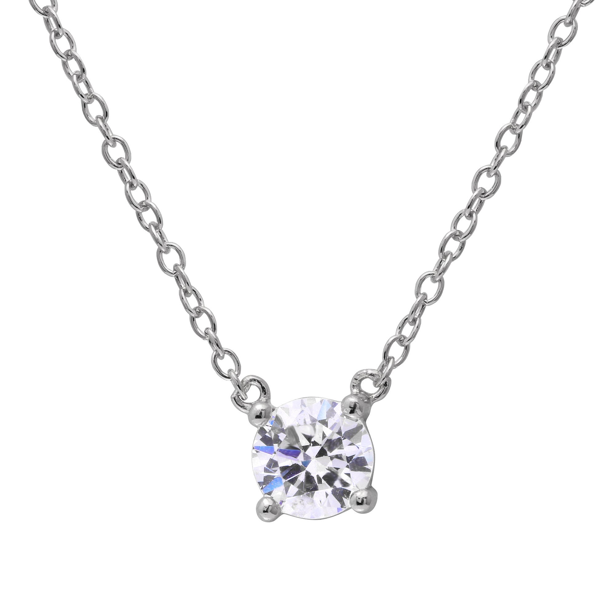 Collar cadena con punto de luz circón en grifa 6 mm plateado