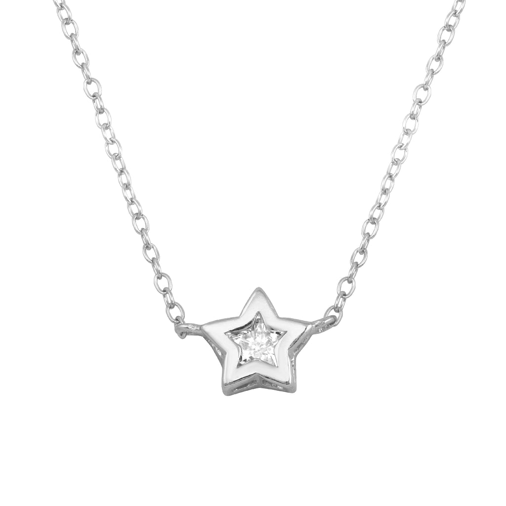 Collar cadena con circón en bisel estrella 7mm Plata 925