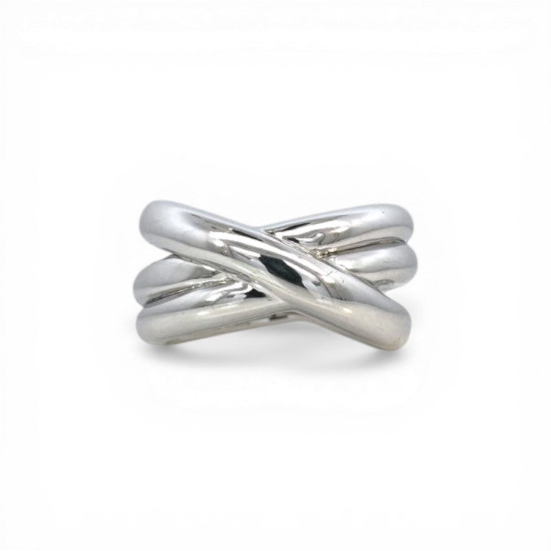 Anillo Cruzado Plateado Chunky