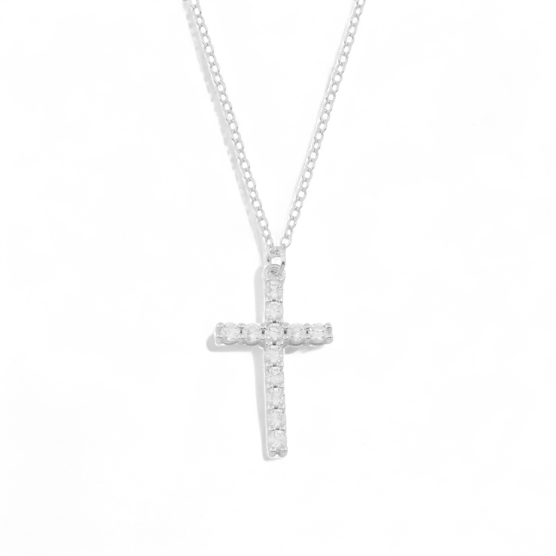 Collar cadena de plata 925 con cruz con circones