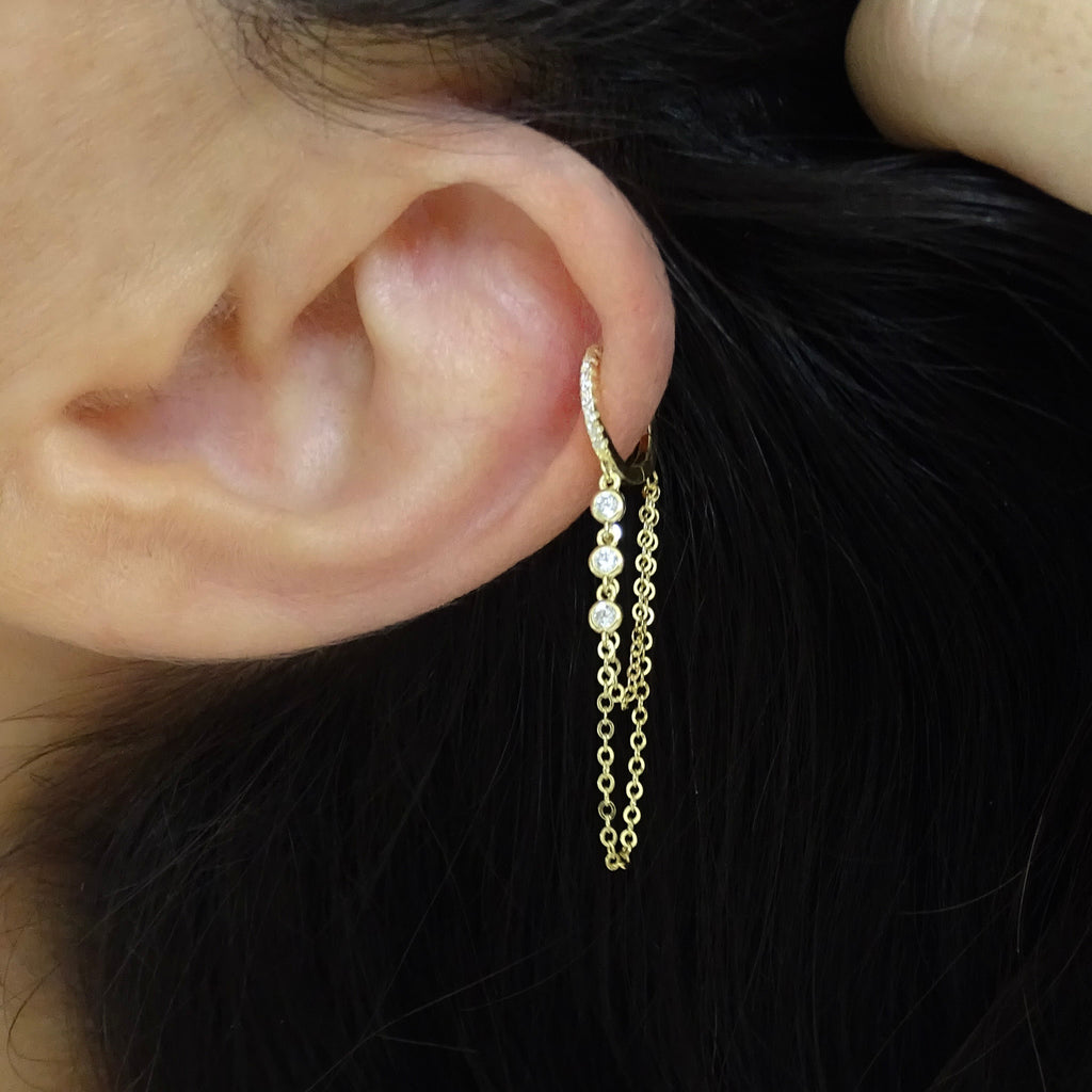 Aros Argollas Circón y cadena doble dorados