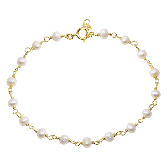 Pulsera eslabones dorados con perlas de 3 mm