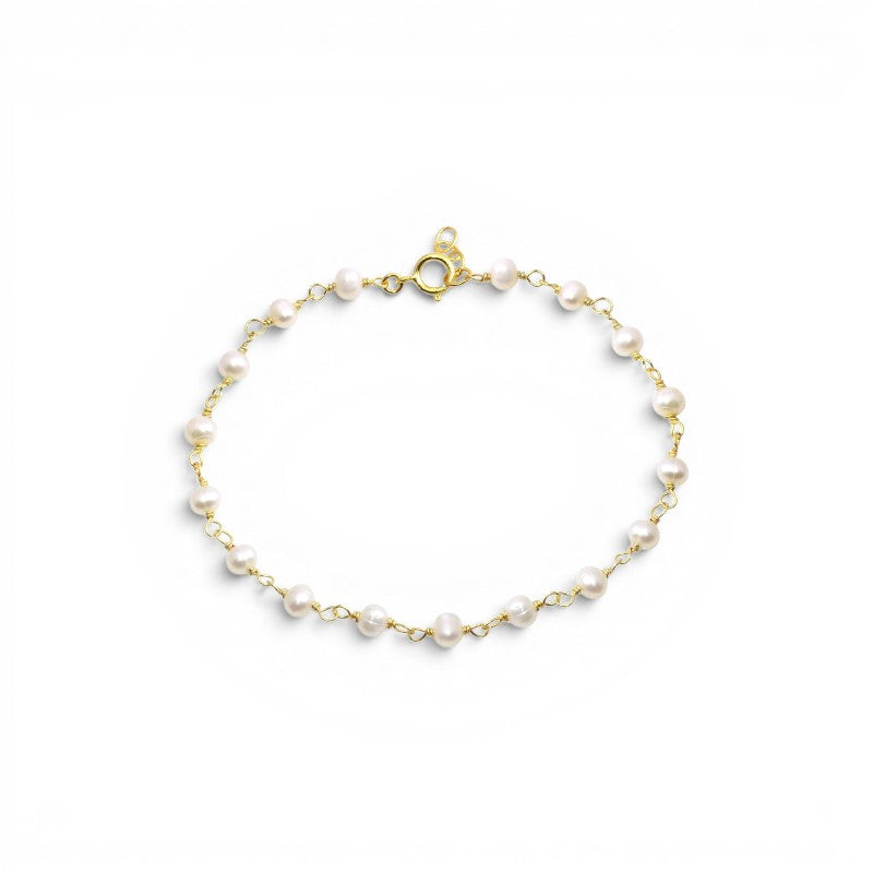Pulsera eslabones dorados con perlas de 3 mm