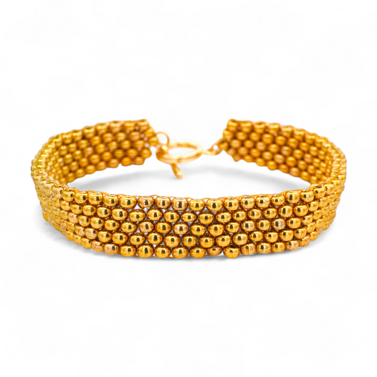 Pulsera tejida a mano miyuki dorada