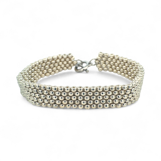 Pulsera tejida a mano miyuki plateada