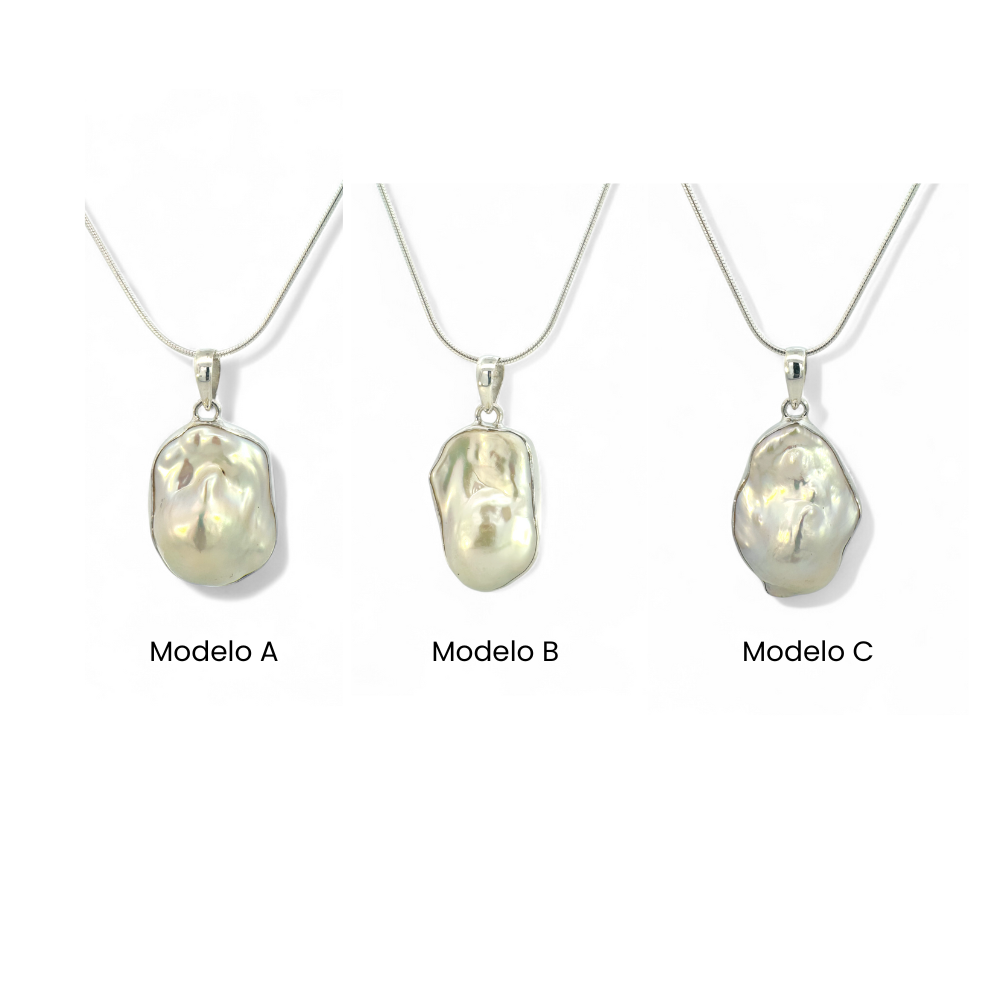 Collar cadena y colgante de plata 925 con perla barroca en bisel