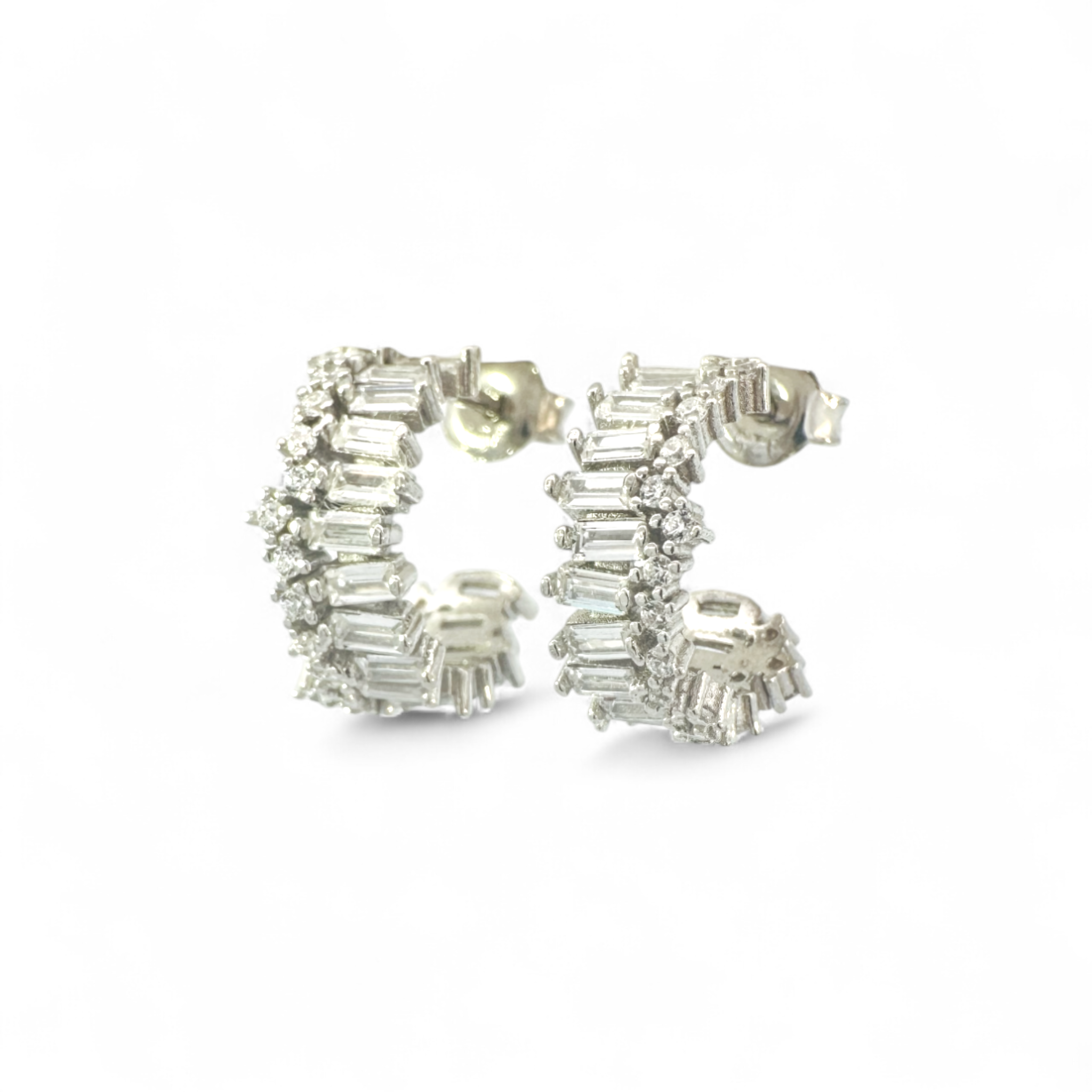 Aros argollas circón baguette ancho Plata 925