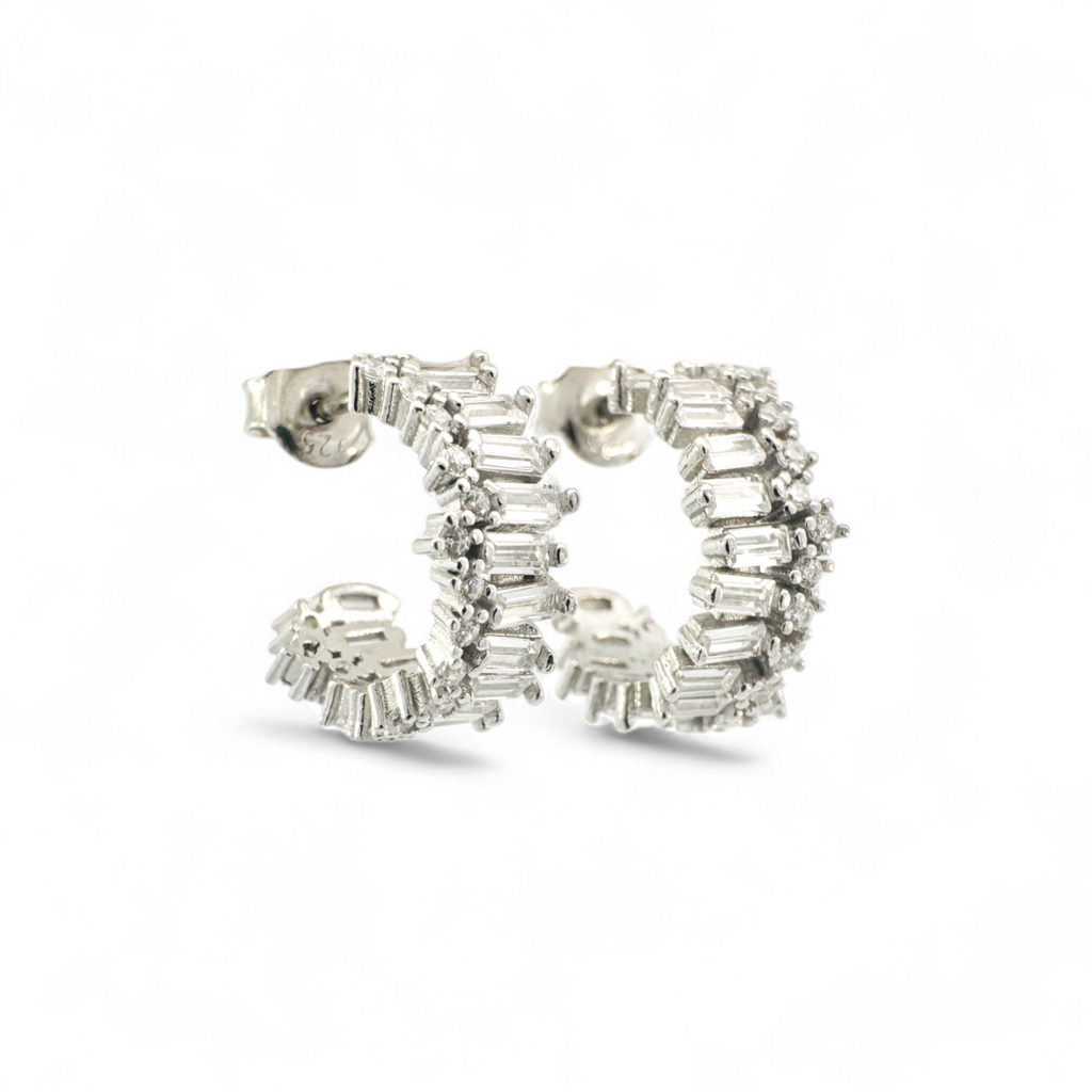 Aros argollas circón baguette ancho Plata 925