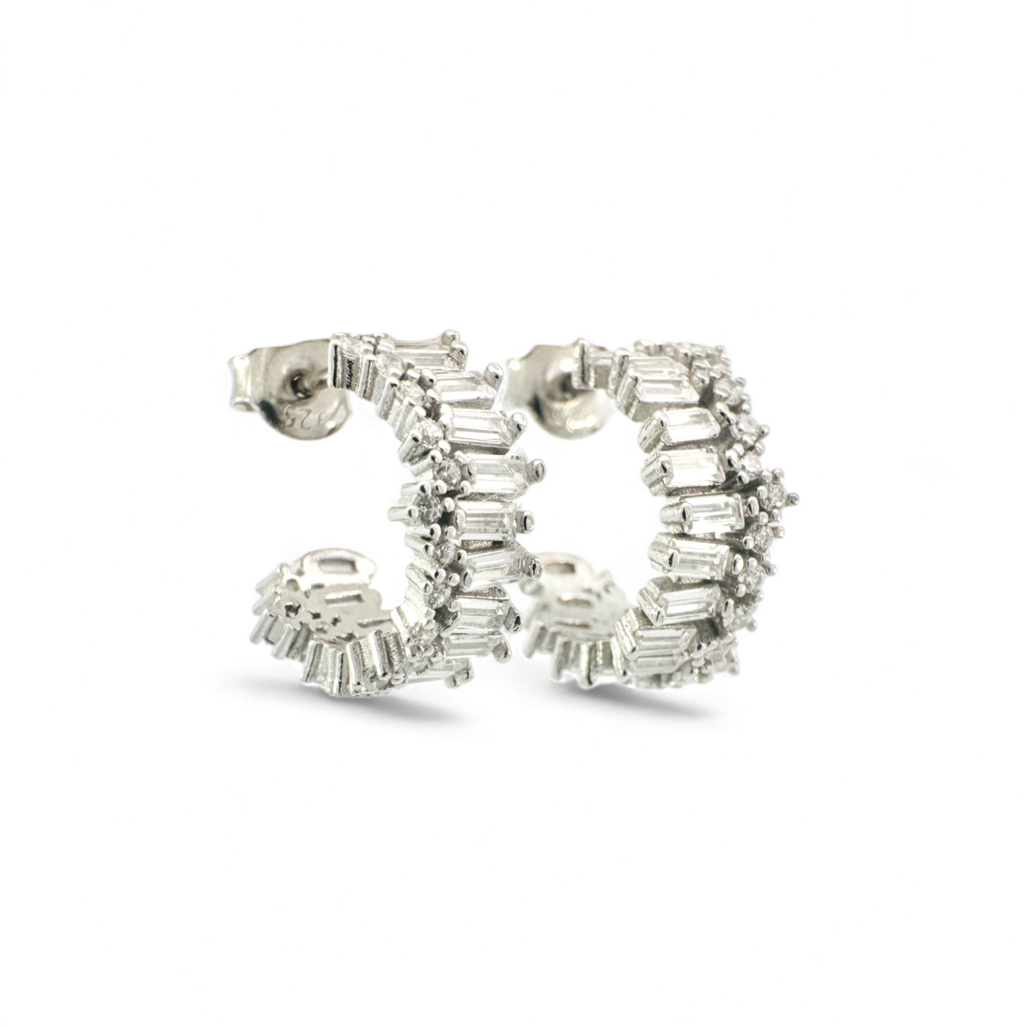 Aros argollas circón baguette ancho Plata 925