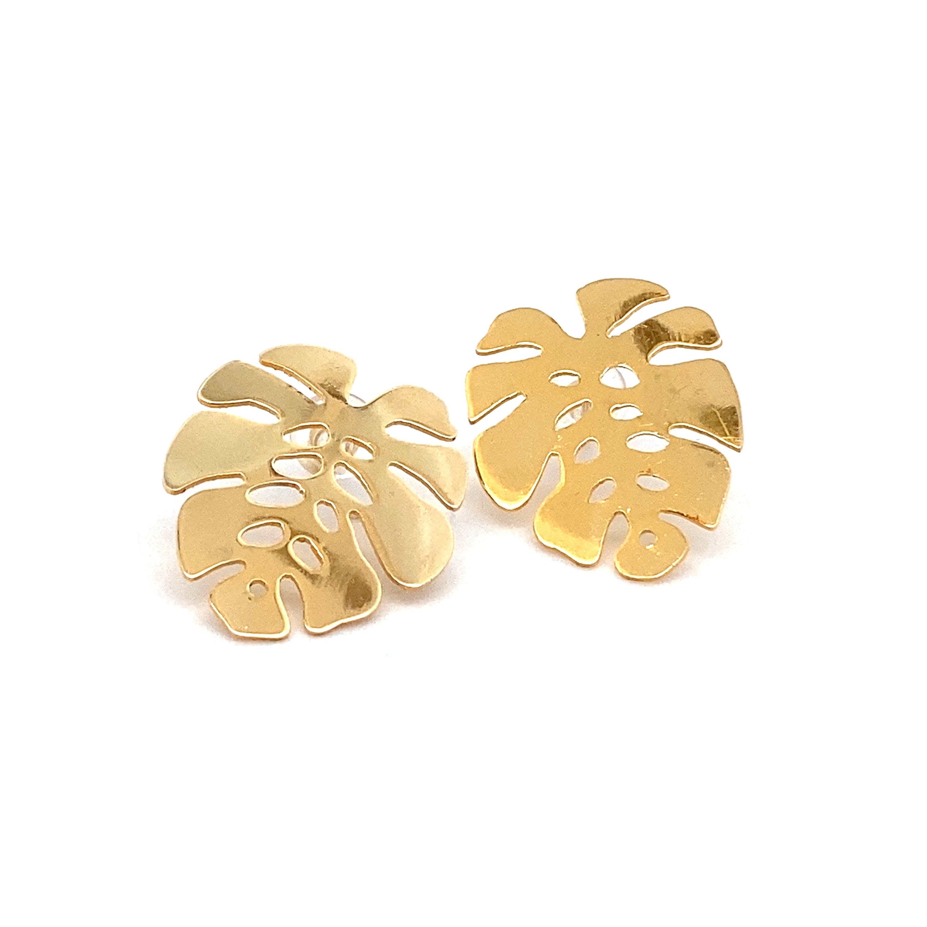 Aros Monstera de plata con baño de oro