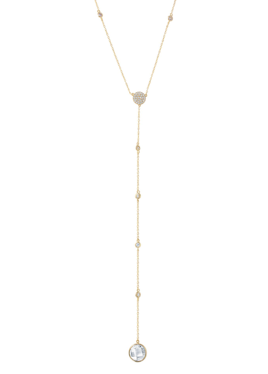 Collar cadena doble punto de luz Pavé y Bisel con circones en bisel Plata 925 baño oro